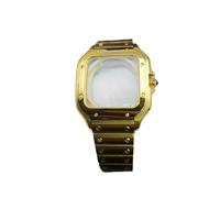 PVUVTNAHW 38mm Square Watch Case with Dial Hands 316L Steel Watch Accessories Sliver/Gold Modification Parts Compatible for NH35 NH36 4R36 Movements(Gold case Set)