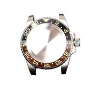 PVUVTNAHW 40mm GMT Steel Watch Case Compatible for Nh35a Nh36 Compatible for 8215 8200 Movement Mirror Refit Ceramic Insert Bezel Modification(Black Brown Gold,for 8215)