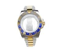 PVUVTNAHW 40mm Watch Case with Gold Strap Set Compatible for 8215/ GD2813/ GD3804/ NH35/NH36 Movement Men's Watch Accessories Replacement Parts(for NH35 Black Blue)