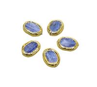 PVUVTNAHW 5Pcs Blue Kyanite Oval Shape 24K Gold Plated Spacer Gems Beads Connector Jewelry Pearl Necklace Pendant DIY
