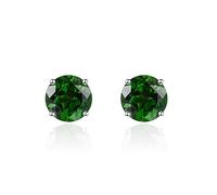 PVUVTNAHW 6mm Round Garnet 925 Silver Stud Earrings Genuine Red Gemstone Solid 925 Sterling Silver Fine Elegant Simple Jewelry Gift(Chrome Diopside)