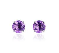 PVUVTNAHW 6mm Round Garnet 925 Silver Stud Earrings Genuine Red Gemstone Solid 925 Sterling Silver Fine Elegant Simple Jewelry Gift(Amethyst)