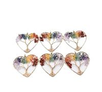 PVUVTNAHW 6pcs 7 Chakra Stone Tree Of Life Handmade Wire Wrapped Heart-shaped Pendants For Jewelry Accessories Marking(No2)