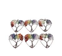 PVUVTNAHW 6pcs 7 Chakra Stone Tree Of Life Handmade Wire Wrapped Heart-shaped Pendants For Jewelry Accessories Marking(No4)