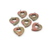 PVUVTNAHW 6Pcs Natural Crystal Gemstone Heart Pendant Charms DIY Jewelry Making Necklace Choker Romantic Healing Energy(Unakite)