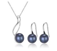 PVUVTNAHW 925 Sterling Silver AAAA Freshwater Pearl Jewelry Set 8-9mm Pearl Pendant Necklace Earrings Set(Black)