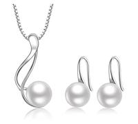 PVUVTNAHW 925 Sterling Silver AAAA Freshwater Pearl Jewelry Set 8-9mm Pearl Pendant Necklace Earrings Set(WHITE)