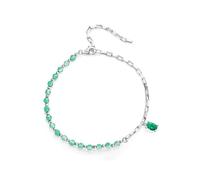 PVUVTNAHW 925 Sterling Silver Crystal Glass Bracelet Green Beads Chain Link with Oval Zircon for Women