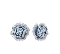 PVUVTNAHW 925 Sterling Silver Earrings Blue Spinel White CZ Blooming Flower Elegant Party Jewelry For Women