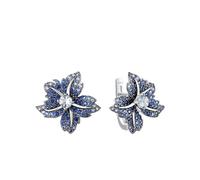 PVUVTNAHW 925 Sterling Silver Earrings Sparkling Blue Pink Stone Lily Flower Latch Back For Women(Blue Spinel)