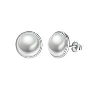 PVUVTNAHW 925 Sterling Silver Elegant Beauty Round White Shell Pearl Stud Earrings Women Engagement Jewelry