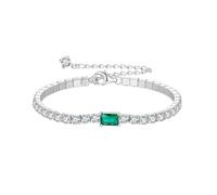 PVUVTNAHW 925 Sterling Silver Emerald Green Bracelet Basic Fully Zircons Wide Chain Bracelet for Women