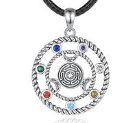 PVUVTNAHW 925 Sterling Silver Hecate Wheel Necklace 7 Chakras Triple Moon Goddess Amulet Pendant Witch Jewelry For Women Man(With 24inch rope)