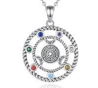 PVUVTNAHW 925 Sterling Silver Hecate Wheel Necklace 7 Chakras Triple Moon Goddess Amulet Pendant Witch Jewelry For Women Man(With 20inch chain)