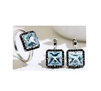 PVUVTNAHW 925 Sterling Silver Jewelry Set Natural Gemstone Sky Blue Topaz Earring Ring Women Jewelry(9)