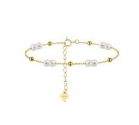 PVUVTNAHW 925 Sterling Silver Link Pearl Chain Bracelet with Heart Decor Accessory for Women Jewelry