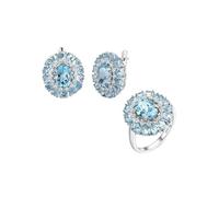 PVUVTNAHW 925 Sterling Silver Natural Blue Topaz Stone Ornate Design Ring Earrings Jewelry Set Women's Jewelry(6)