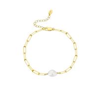 PVUVTNAHW 925 Sterling Silver Natural Freshwater Pearl with Paperclip Chunky Link Chain Bracelet for Women(Gold)