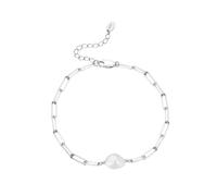 PVUVTNAHW 925 Sterling Silver Natural Freshwater Pearl with Paperclip Chunky Link Chain Bracelet for Women(Silver)