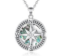 PVUVTNAHW 925 Sterling Silver North Star Necklace For Women Man Natural Abalone Shell Compass Pendant Personality Jewelry(With 20inch chain)