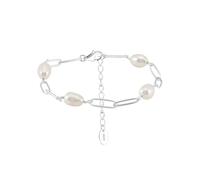 PVUVTNAHW 925 Sterling Silver Paperclip Chain Natural Oval Pearl Bracelet for Women Bracelet Party Jewelry(Silver_21.5cm)