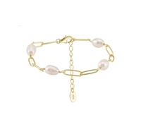 PVUVTNAHW 925 Sterling Silver Paperclip Chain Natural Oval Pearl Bracelet for Women Bracelet Party Jewelry(14K Gold_21.5cm)