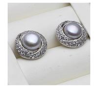 PVUVTNAHW 925 Sterling Silver Shell Stud Earrings Freshwater Natural Pearl Earrings For Women(Grey)