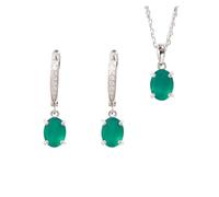 PVUVTNAHW 925 Sterling Silver Simple Pendant Natural Green Agate Necklace Gemstone Earrings Jewelry Set For Women