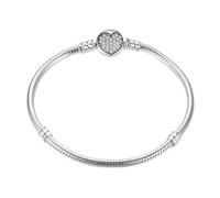 PVUVTNAHW 925 Sterling Silver Sparkling Heart Snake Chain Fit Beads Charm Bracelet for Women Fine Jewelry(18cm)