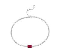 PVUVTNAHW 925 Sterling Silver Tennis Bracelet Adjustable 5 * 7MM Emerald Cubic Zirconia Fashion Bracelet for Women(Ruby)