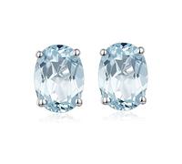 PVUVTNAHW Aquamarine Women's Stud Earrings Natural Blue Gemstone Solid 925 Sterling Silver Fine Elegant Classic Jewelry For Gift