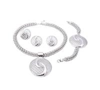 PVUVTNAHW Big Silver Color Crystal Necklace Jewelry Sets Nigerian Wedding African Beads(4PC Silver)