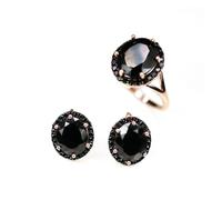 PVUVTNAHW Black Spinel Jewelry Set Oval Cut 10 * 12mm 18.6ct Gemstone Clasp Earring Ring 925 Sterling Silver(9)