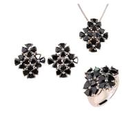 PVUVTNAHW Black Spinel Natural Gem Ring Earrings Necklace Jewelry Set 925 Sterling Silver For Women(9)