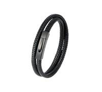 PVUVTNAHW Classic Style Men Braided Leather Bracelet Simple Matte Black Stainless Steel Button Accessories Hand-woven Jewelry(M,Black)
