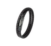PVUVTNAHW Classic Style Men Braided Leather Bracelet Simple Matte Black Stainless Steel Button Accessories Hand-woven Jewelry(M,Coffee)