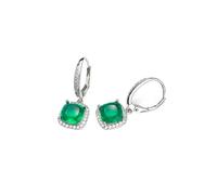 PVUVTNAHW Created Gemstone Emerald Earrings Sterling 925 Silver Fine Jewelry Gems Cushion 8mm For Women Party Wedding