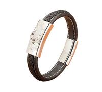 PVUVTNAHW Crescent Moon Star Crystal Woven Leather Bracelets Rope Wrap Classic Stainless Steel Men's Black Bangles(21cm,Silver)