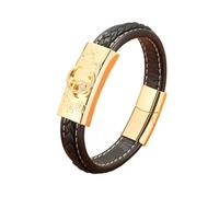 PVUVTNAHW Crescent Moon Star Crystal Woven Leather Bracelets Rope Wrap Classic Stainless Steel Men's Black Bangles(21cm,Gold)