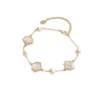 PVUVTNAHW Dainty Conch Shell Bracelet 925 Sterling Silver Ocean-Inspired Beach Jewelry Shell Link Chain(14K Gold)