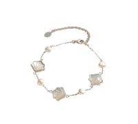 PVUVTNAHW Dainty Conch Shell Bracelet 925 Sterling Silver Ocean-Inspired Beach Jewelry Shell Link Chain(Silver)