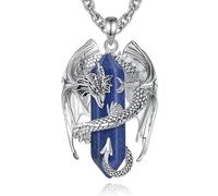 PVUVTNAHW Dragon Twining Hexagonal Lapis Lazuli Prismatic Necklace Punk Crystal Stone Pendant Jewelry For Women Man(With chain)