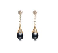 PVUVTNAHW Freshwater Natural Pearl Earrings Bridal Gold Plated Earring For Woman(Black)