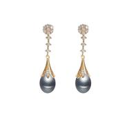 PVUVTNAHW Freshwater Natural Pearl Earrings Bridal Gold Plated Earring For Woman(Grey)