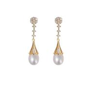 PVUVTNAHW Freshwater Natural Pearl Earrings Bridal Gold Plated Earring For Woman(White)