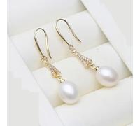 PVUVTNAHW Freshwater Pearl Dangle Earrings Gold Plated Earrings With Natural Pearls For Women(White)