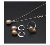 PVUVTNAHW Freshwater Pearl Jewelry Set Natural Pearl Sets 925 Silver Necklace Earring Anniversary For Women(Pink)