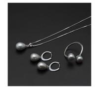 PVUVTNAHW Freshwater Pearl Jewelry Set Natural Pearl Sets 925 Silver Necklace Earring Anniversary For Women(Grey)
