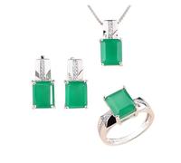 PVUVTNAHW Green Agate Natural Gem Ring Earrings Necklace Jewelry Set 925 Sterling Silver Jewelry For Women(10)