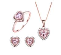 PVUVTNAHW Heart Jewelry Set Rose Gold Ring Earrings Pendant Necklace For Women 925 Sterling Silver Jewelry(8)